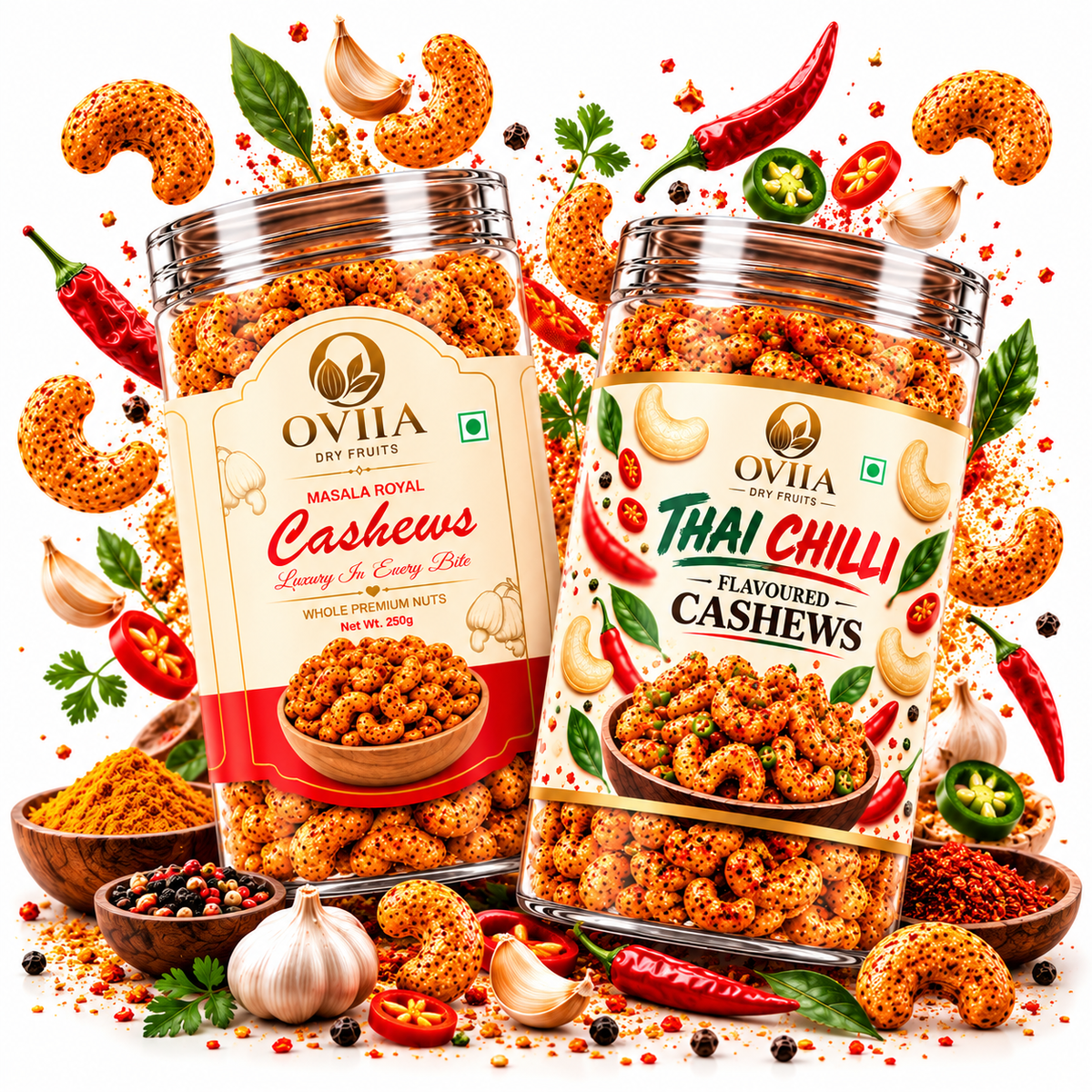 Combo - Royal Masala & Thai Chilli Cashews - Oviia Dryfruits