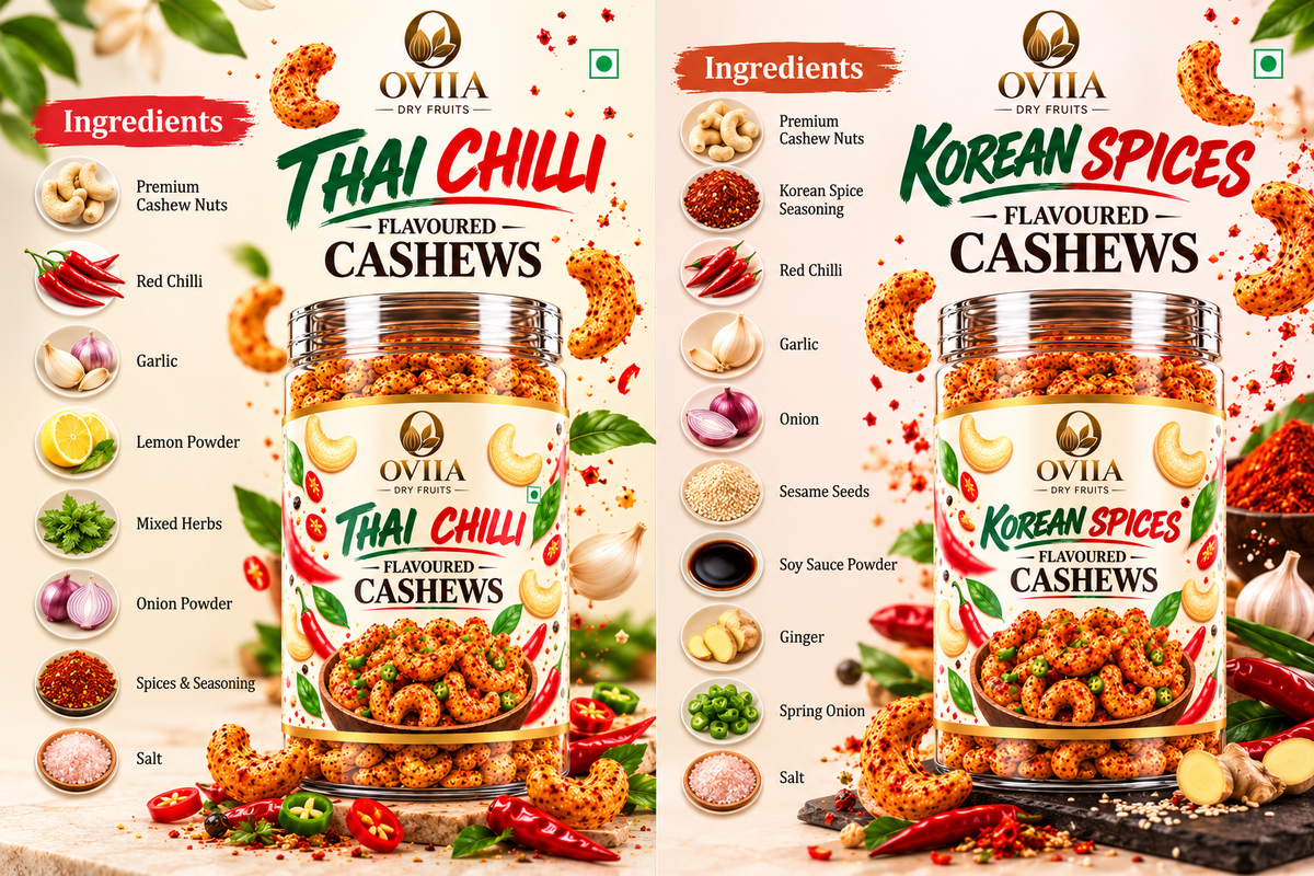 Combo - Thai Chilli & Korean Spices Cashews - Oviia Dryfruits
