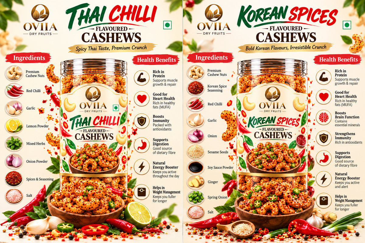 Combo - Thai Chilli & Korean Spices Cashews - Oviia Dryfruits