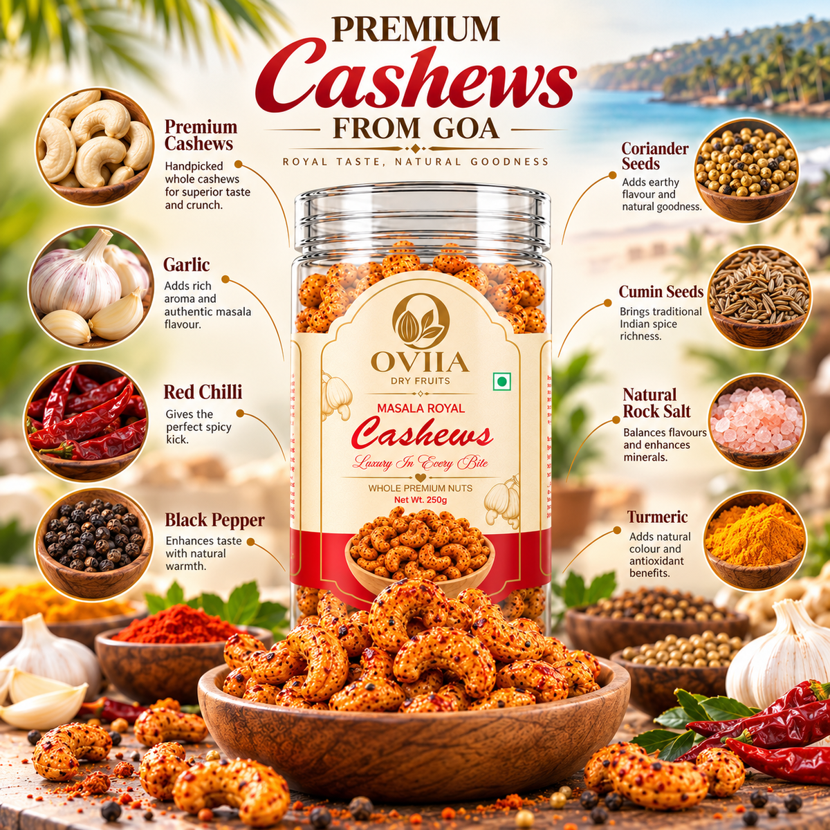 Indian Masala - Korean Spices Cashews - Royal Combo - Oviia Dryfruits