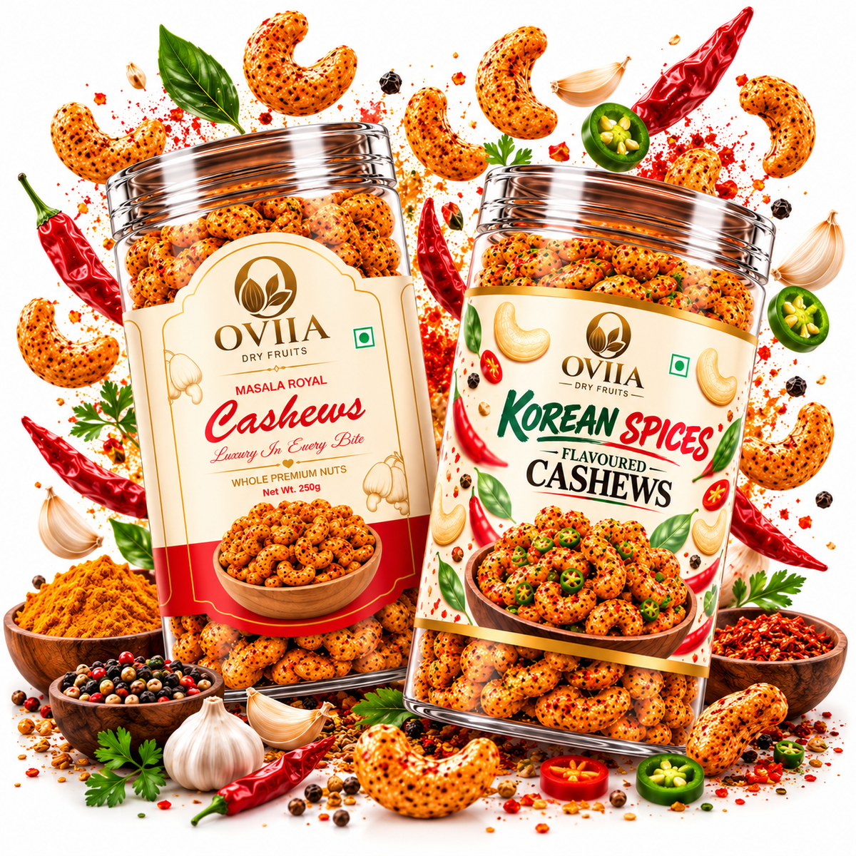 Indian Masala - Korean Spices Cashews - Royal Combo - Oviia Dryfruits