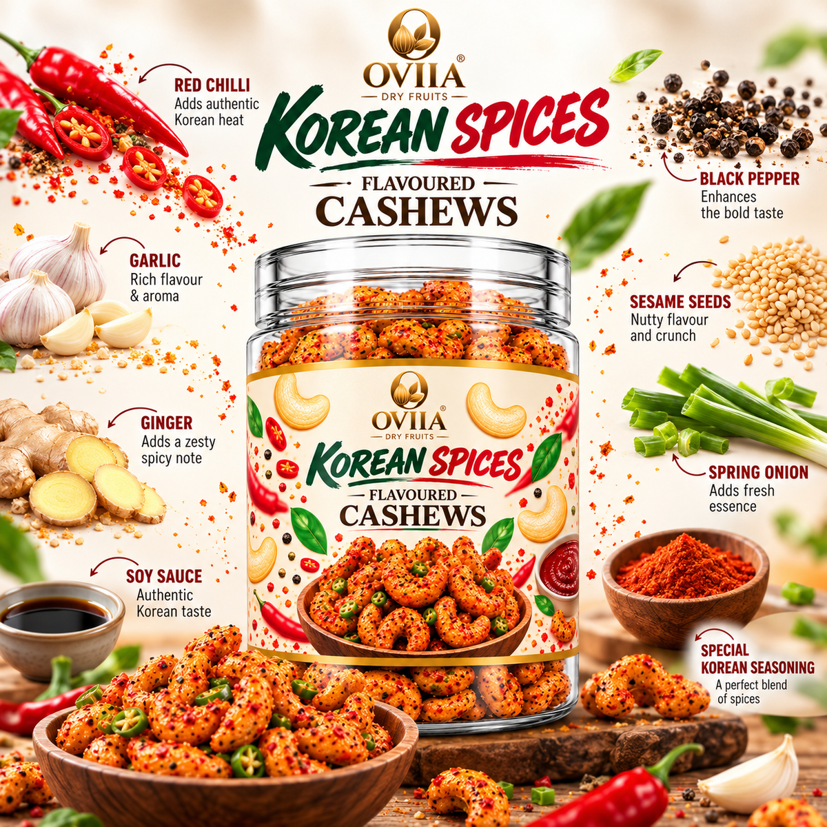 Indian Masala - Korean Spices Cashews - Royal Combo - Oviia Dryfruits