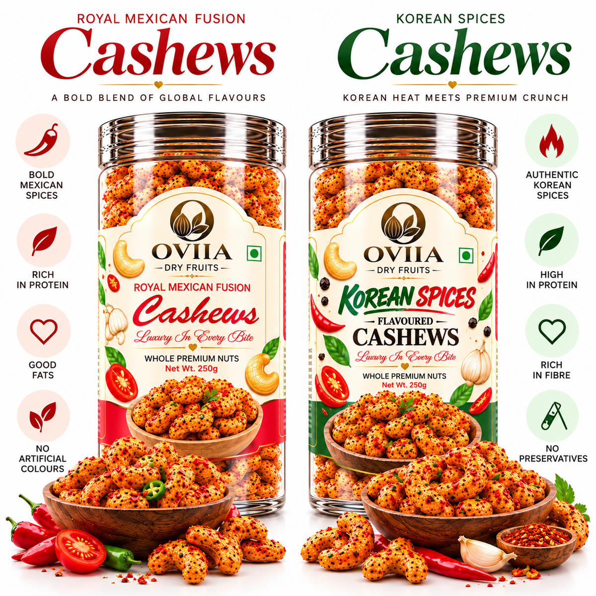 Korean Spices & Maxican Fusion Cashews - Combo