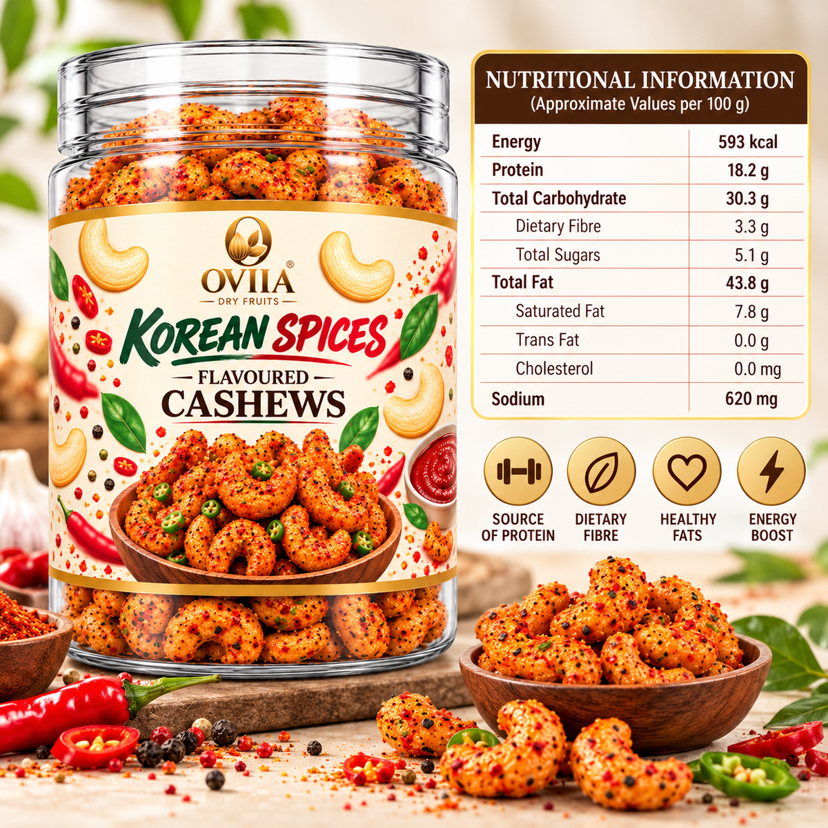 Royal Korean Spices Cashews - Oviia Dryfruits