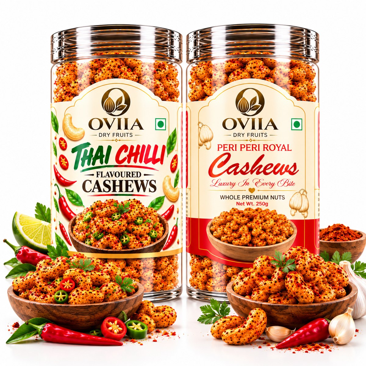 Thai Chilli & Peri Peri Cashews - Combo - Oviia Dryfruits