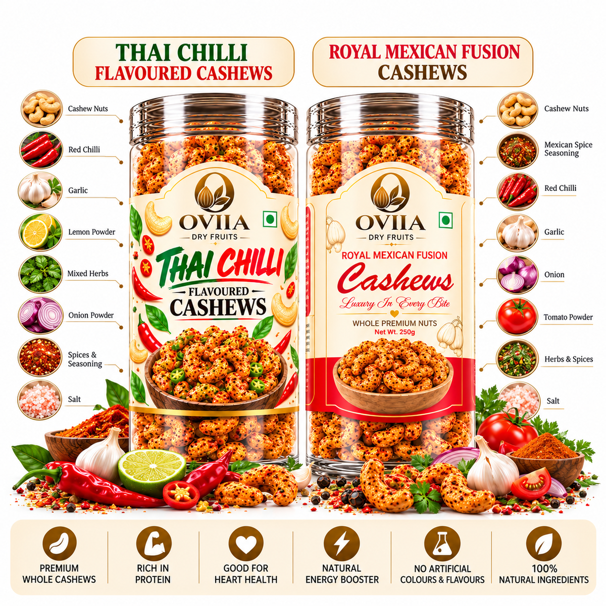 Thai Chilli - Royal Maxican Fusion Cashews - Oviia Dryfruits
