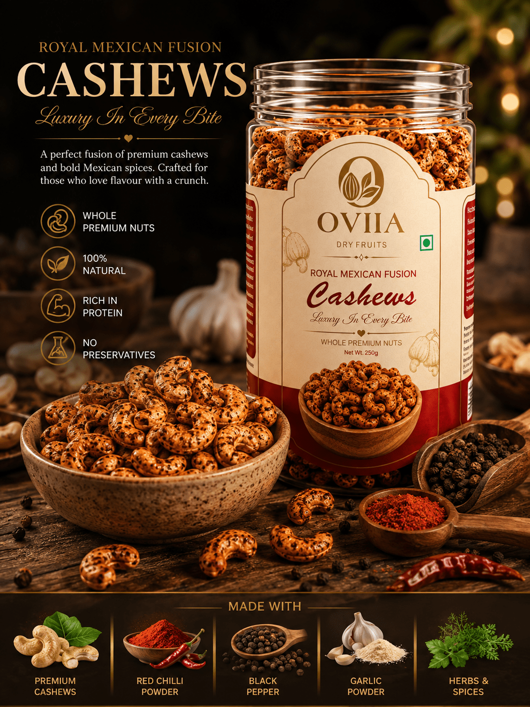 Thai Chilli - Royal Maxican Fusion Cashews - Oviia Dryfruits